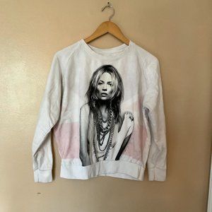 Life Is a Joke Pullover Kate Moss Sweatshirt Long Sleeve Crew Neck Size S White